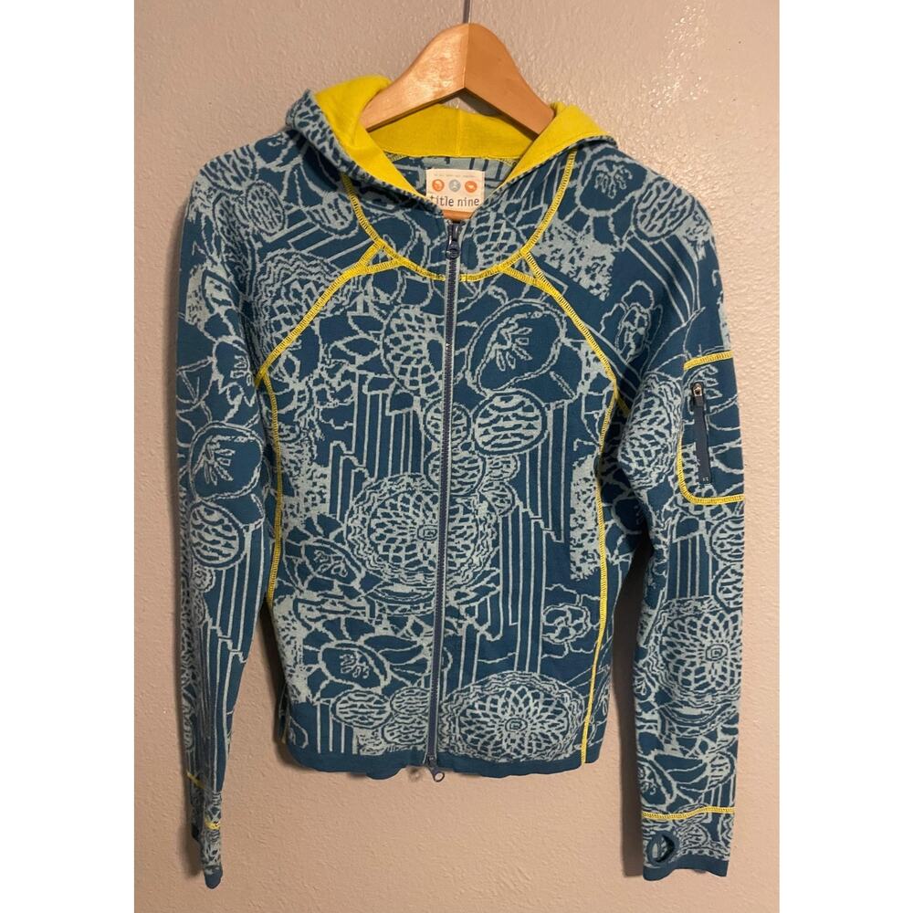 title nine Women’s Teal Floral Zip Hoodie with Yellow Trim